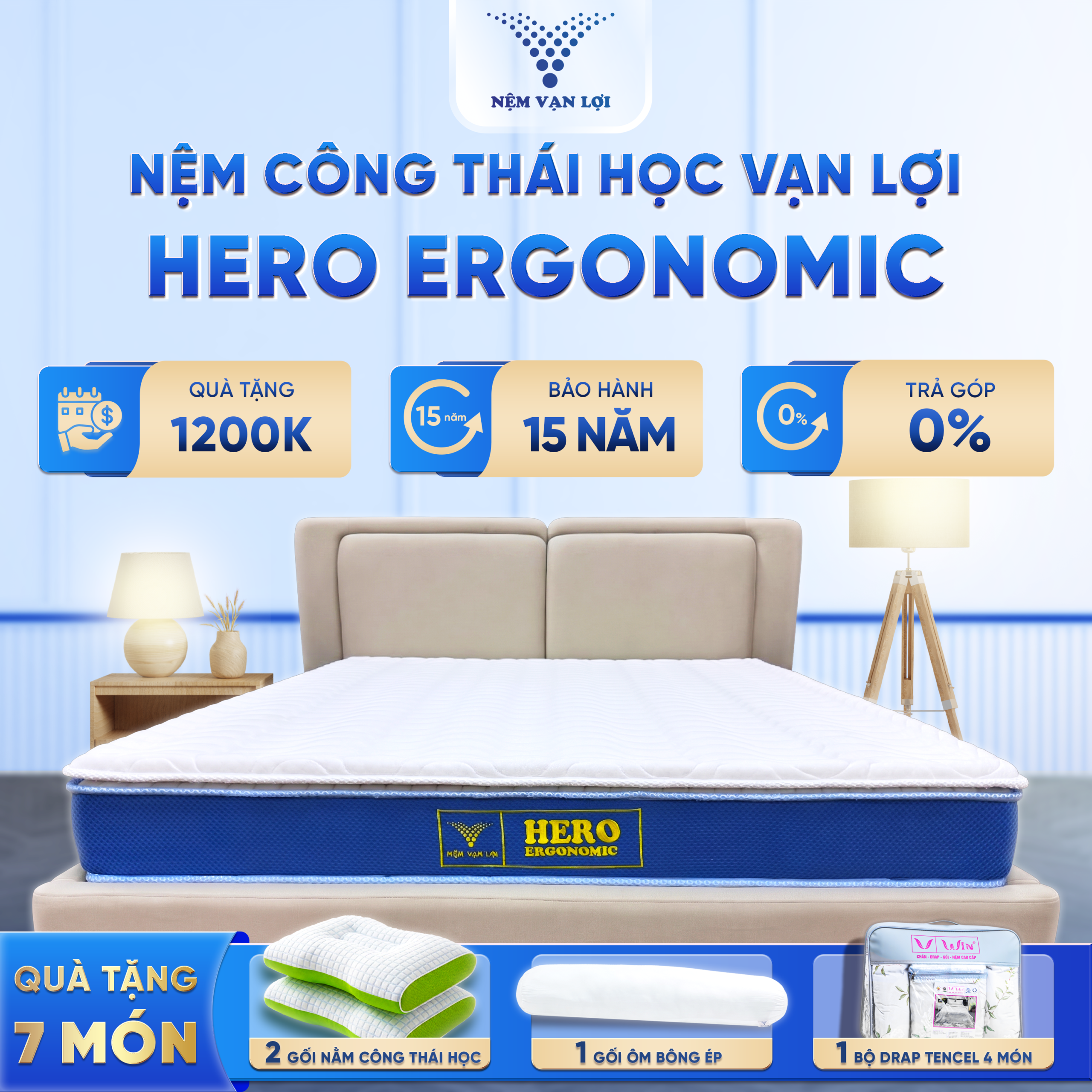 Nệm Foam Công Thái Học 3 Viền Cao Cấp HERO ERGONOMIC Vạn Lợi – Đỉnh Cao Êm Ái, Nâng Tầm Giấc Ngủ